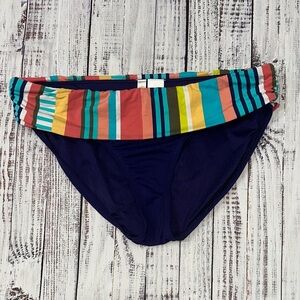Anne Cole Blue and‎ Multicolor Striped Swim Bottom Sz. L